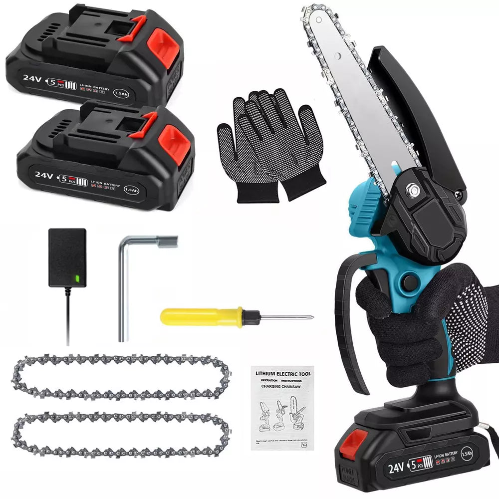 4"/6" Cordless Wood Cutter Chainsaw with 2x Power Batteries