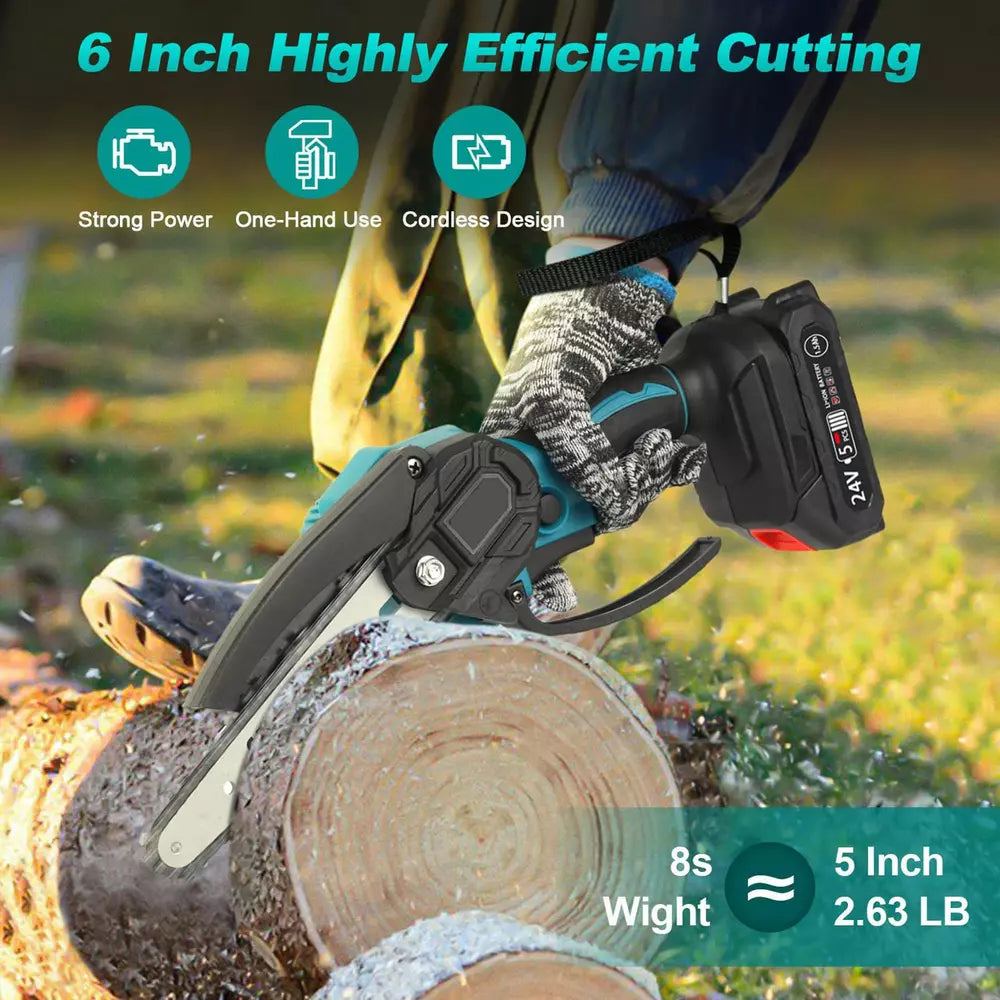 4"/6" Cordless Wood Cutter Chainsaw with 2x Power Batteries