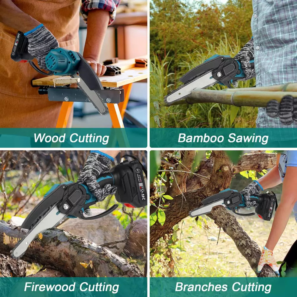 4"/6" Cordless Wood Cutter Chainsaw with 2x Power Batteries