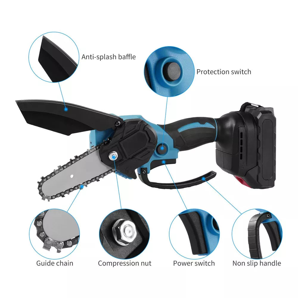 4"/6" Cordless Wood Cutter Chainsaw with 2x Power Batteries