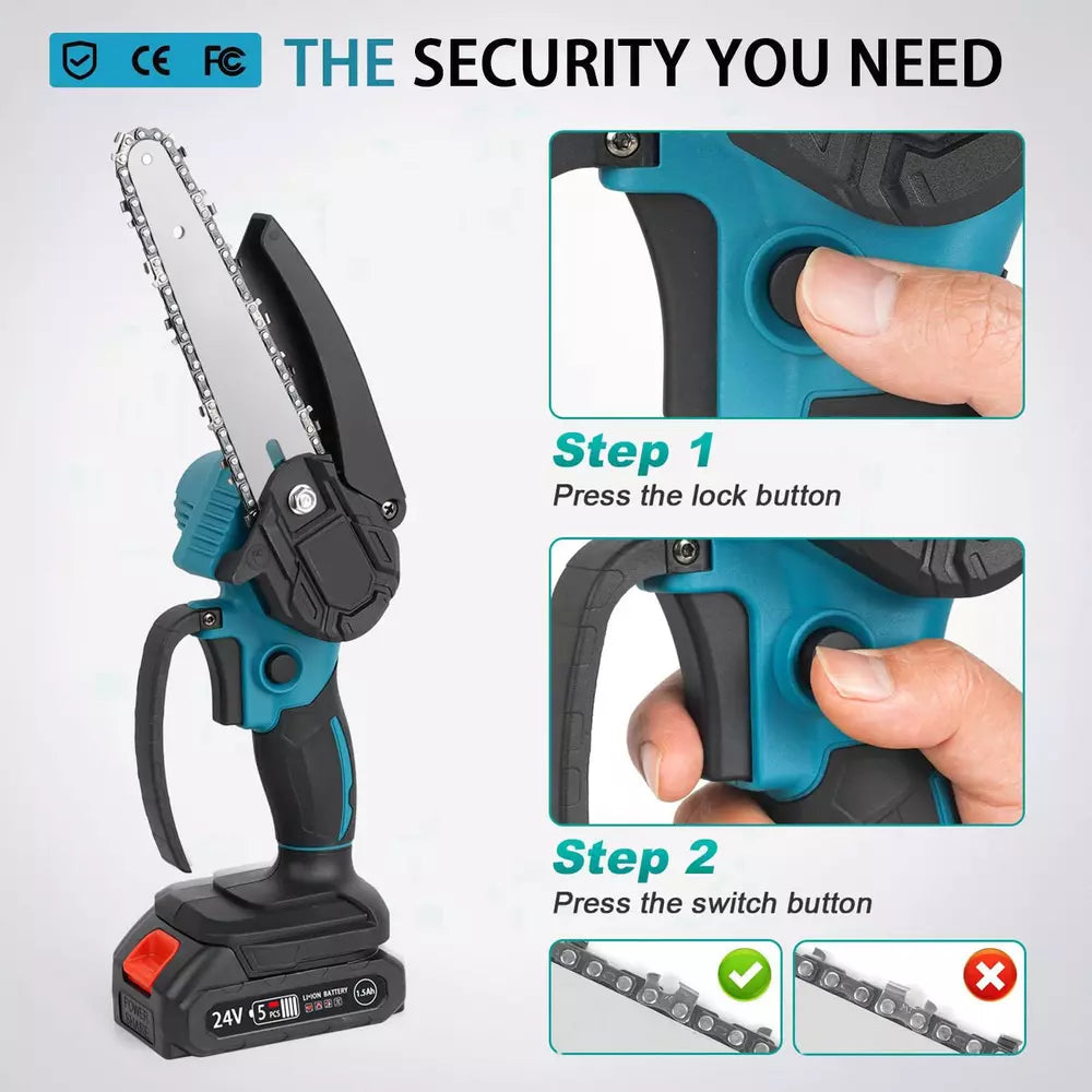 4"/6" Cordless Wood Cutter Chainsaw with 2x Power Batteries