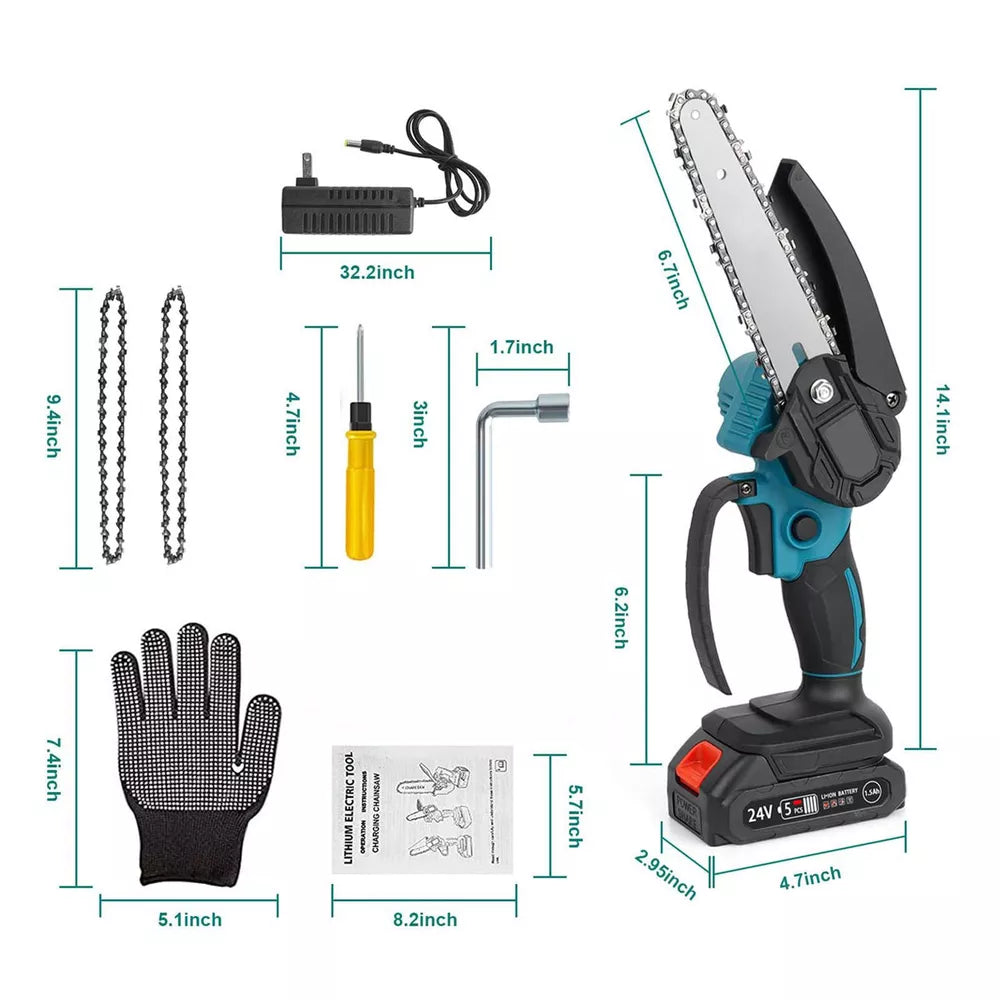 4"/6" Cordless Wood Cutter Chainsaw with 2x Power Batteries