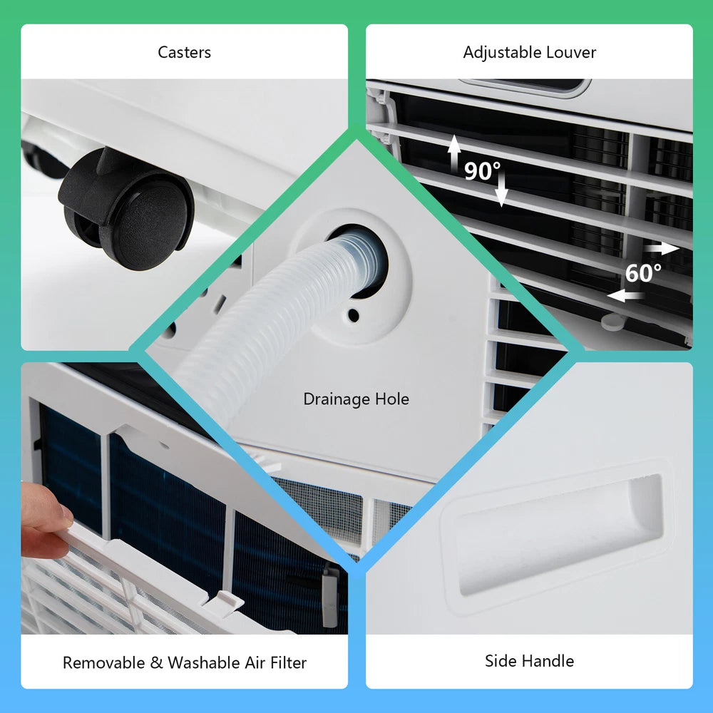 8000 BTU Portable Air Conditioner with Remote Control - 3-in-1 Cooling Unit