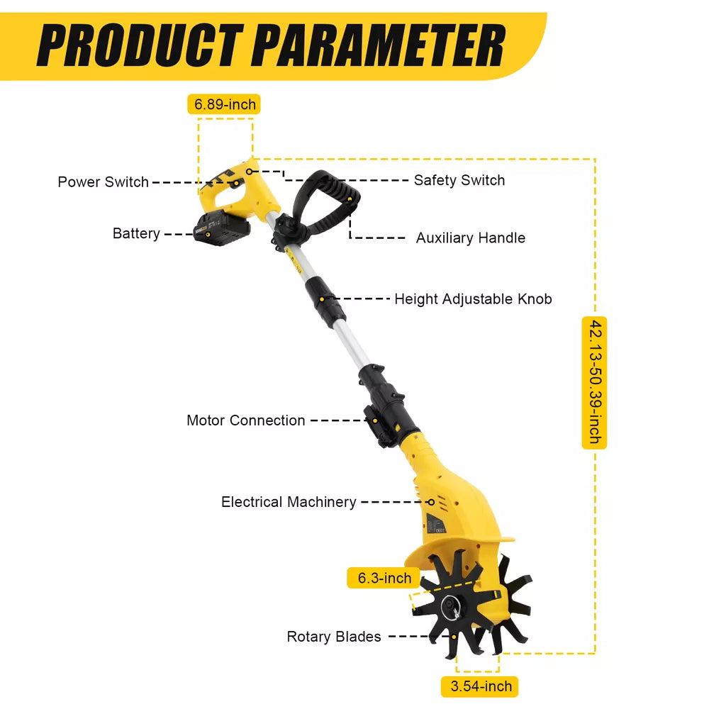 Cordless Handheld Tiller – 20V Rechargeable Garden Cultivator