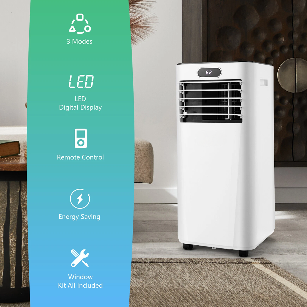 8000 BTU Portable Air Conditioner with Remote Control - 3-in-1 Cooling Unit