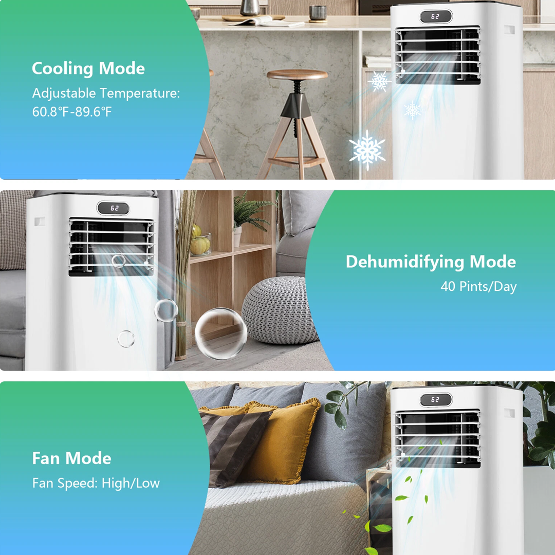 8000 BTU Portable Air Conditioner with Remote Control - 3-in-1 Cooling Unit