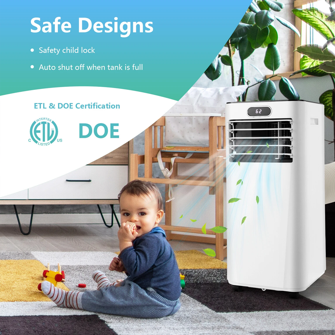 8000 BTU Portable Air Conditioner with Remote Control - 3-in-1 Cooling Unit