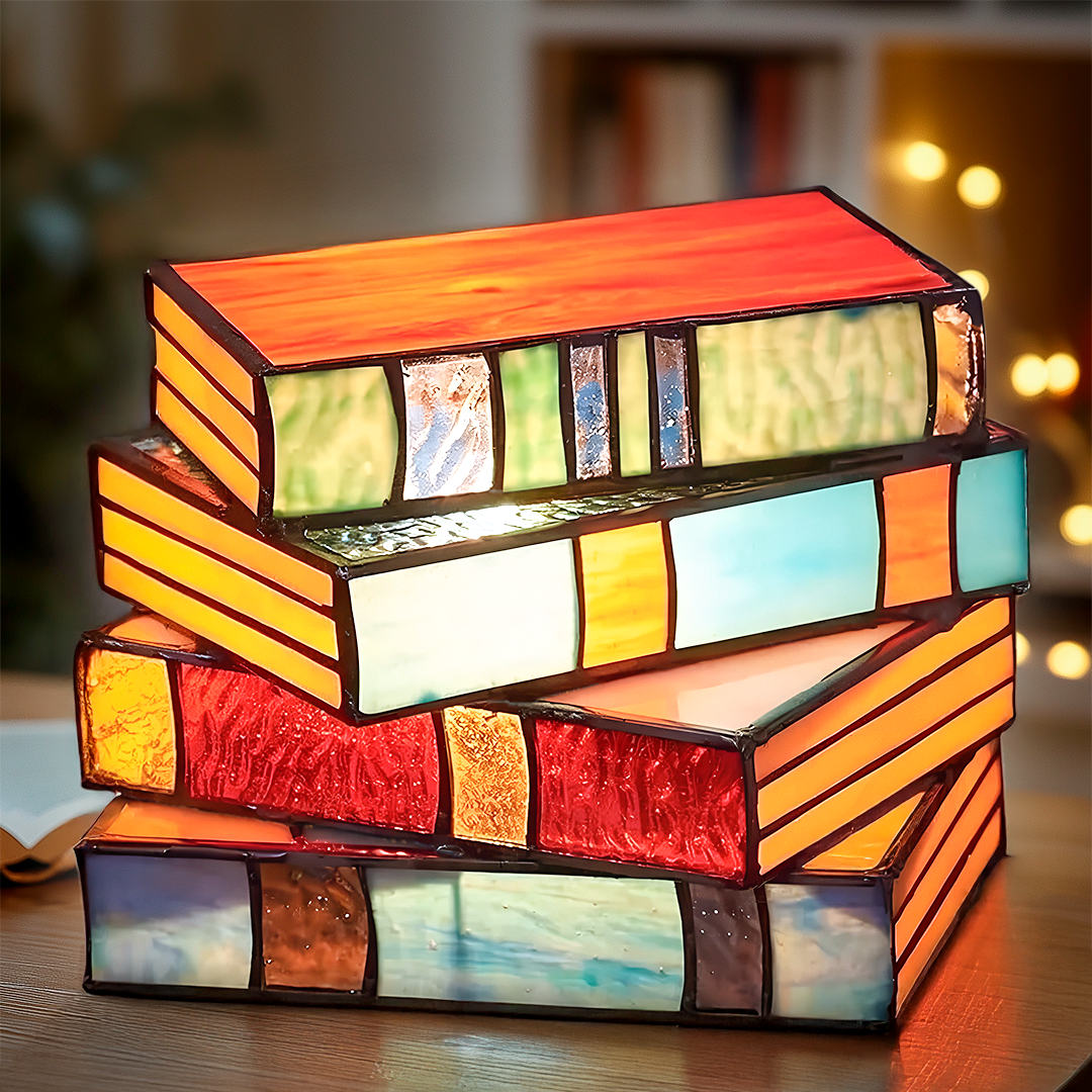 Stained Glass Books Lamp – A Cozy and Literary Home Accent