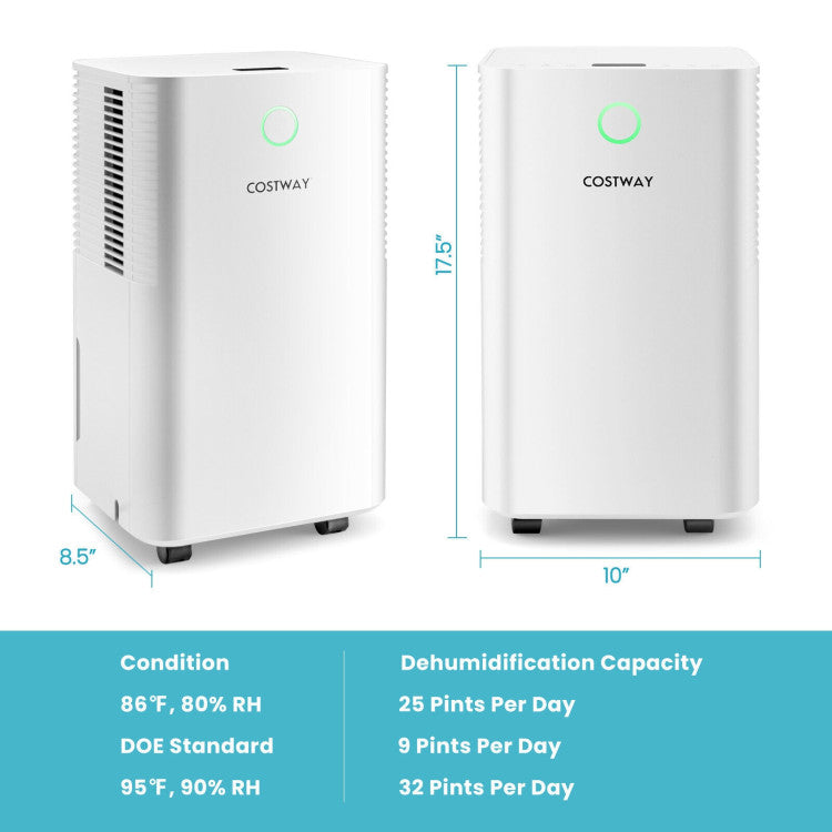 1750 Sq. Ft 32 Pints Dehumidifier with Auto Defrost and 24H Timer Drain Hose - Gallery View 4 of 10