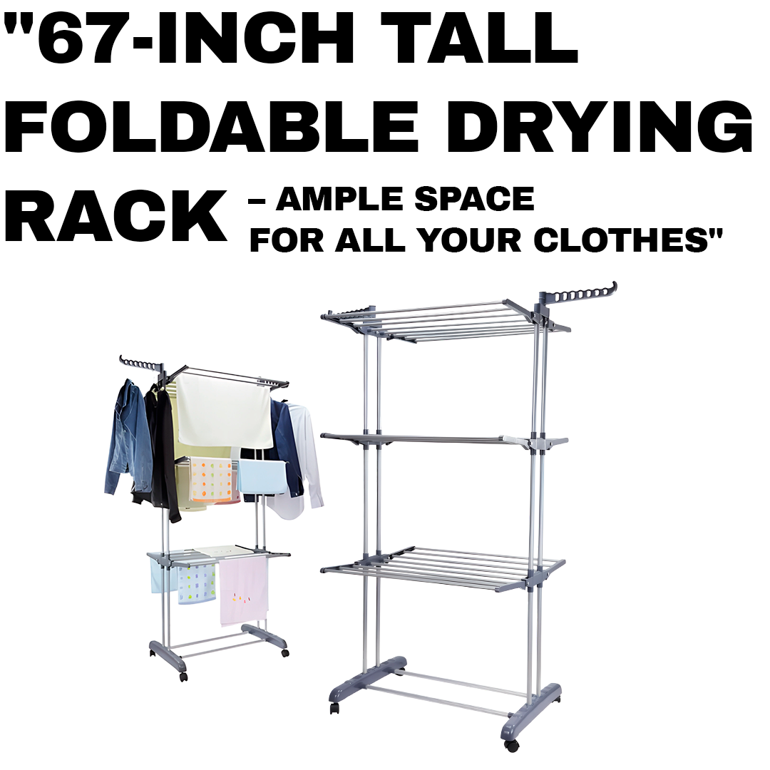 Foldable and Rolling Heavy Duty Clothes Drying Rack