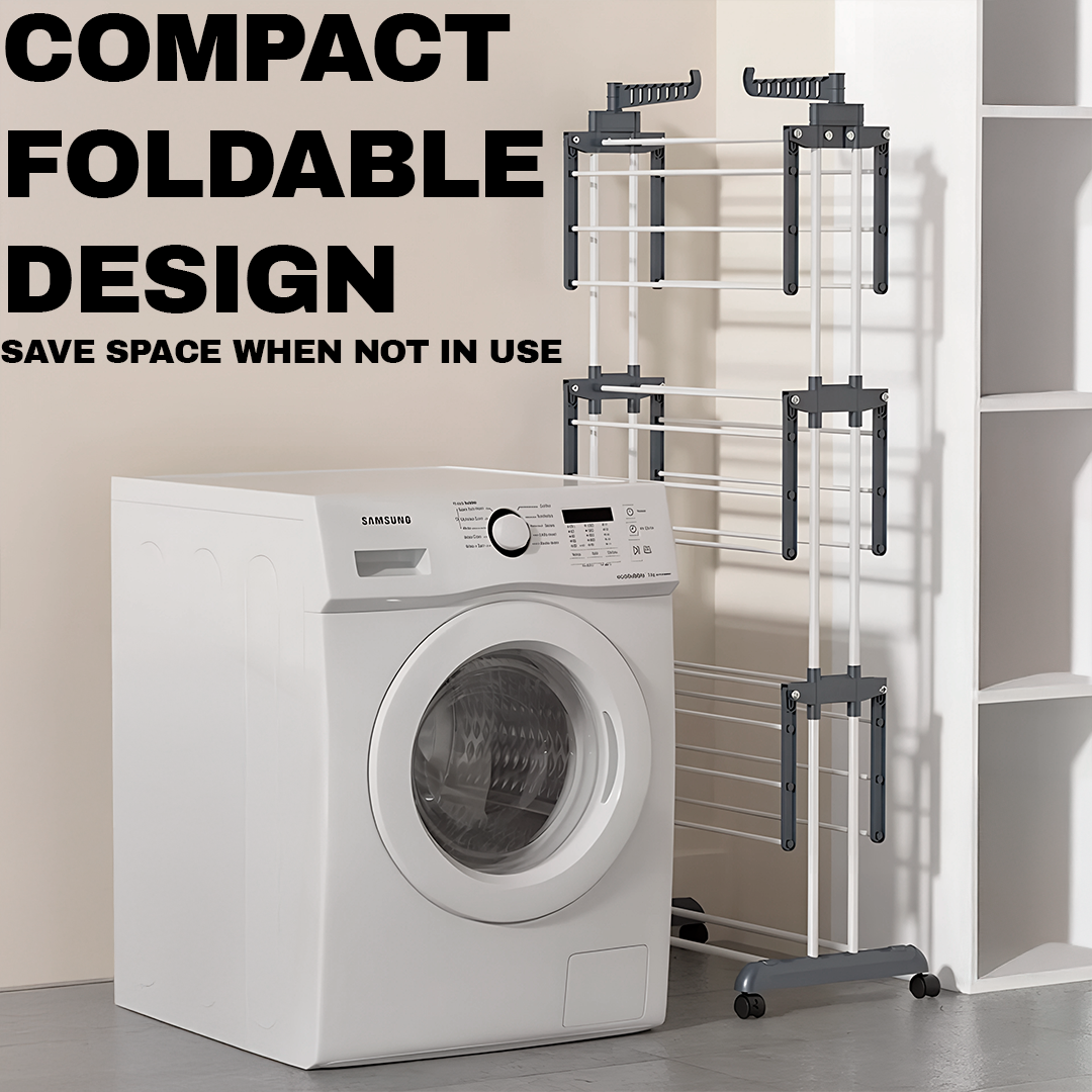 Foldable and Rolling Heavy Duty Clothes Drying Rack