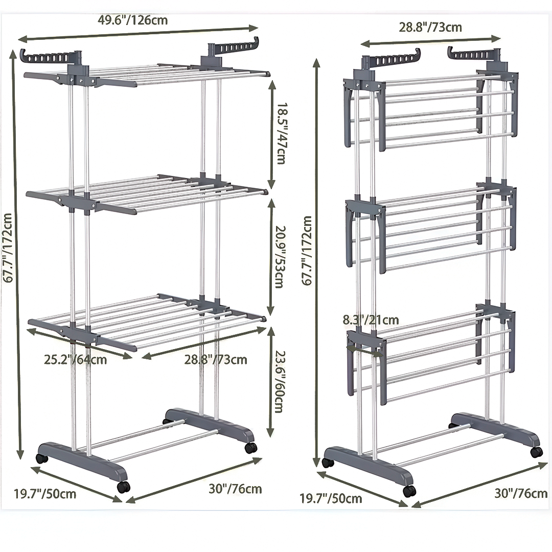 Foldable and Rolling Heavy Duty Clothes Drying Rack
