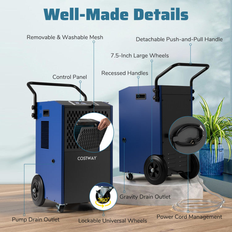 154 Pints Commercial Dehumidifier with Pump and Drain Hoses - Gallery View 10 of 10