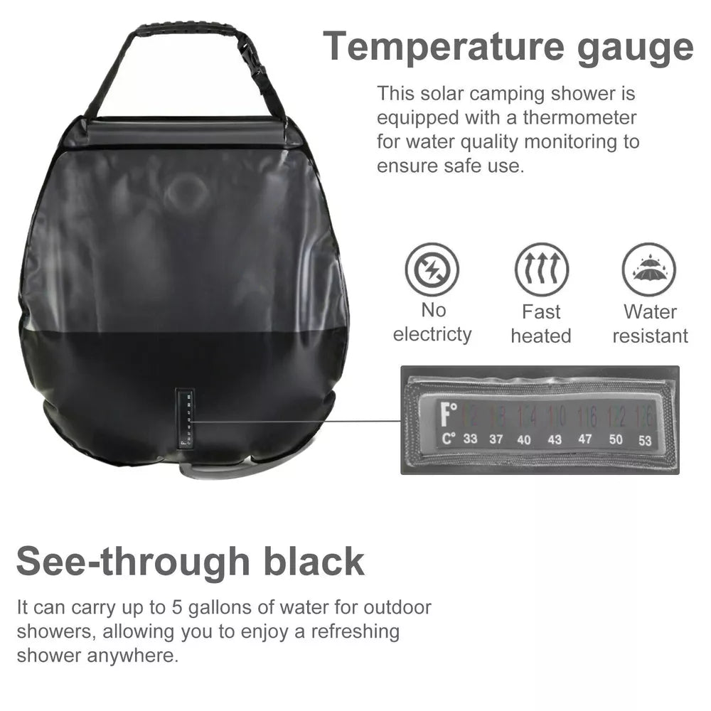 5 Gallon Solar Shower Bag – Portable Outdoor Heated Camping Shower