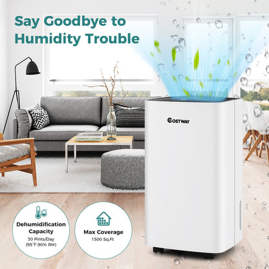 30 Pints 1500 Sq. ft Portable Dehumidifier For Medium To Large Spaces - Gallery View 1 of 9
