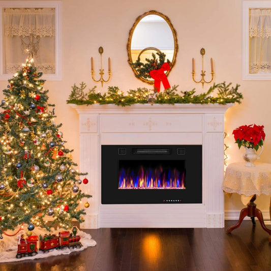 30-Inch Recessed Ultra Thin Electric Fireplace Heater with Glass Appearance - Gallery View 1 of 14