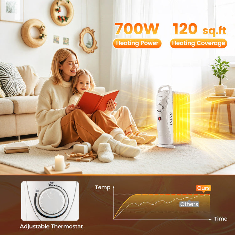 700W Electric Oil Filled Radiator Heater with Adjustable Thermostat - Gallery View 6 of 11