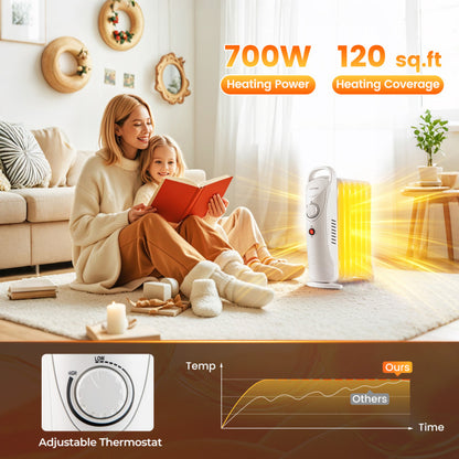 700W Electric Oil Filled Radiator Heater with Adjustable Thermostat - Gallery View 6 of 11