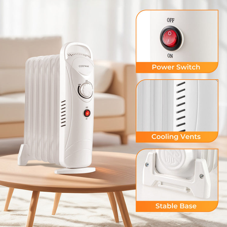 700W Electric Oil Filled Radiator Heater with Adjustable Thermostat - Gallery View 7 of 11