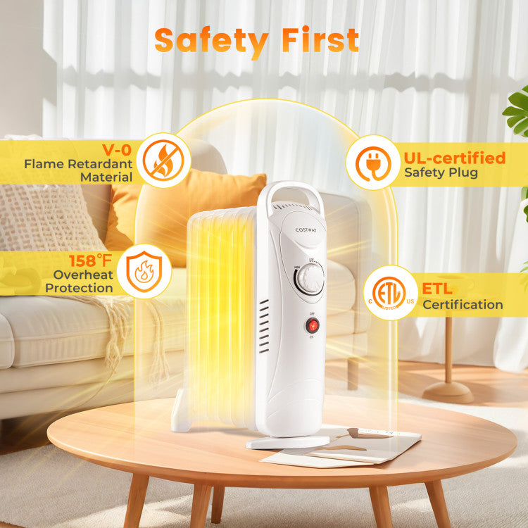 700W Electric Oil Filled Radiator Heater with Adjustable Thermostat - Gallery View 9 of 11