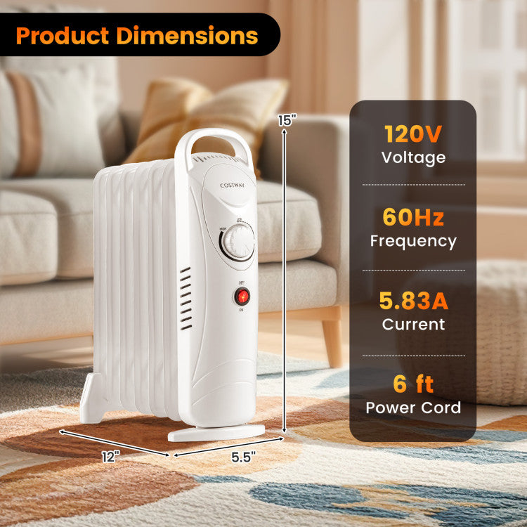 700W Electric Oil Filled Radiator Heater with Adjustable Thermostat - Gallery View 5 of 11