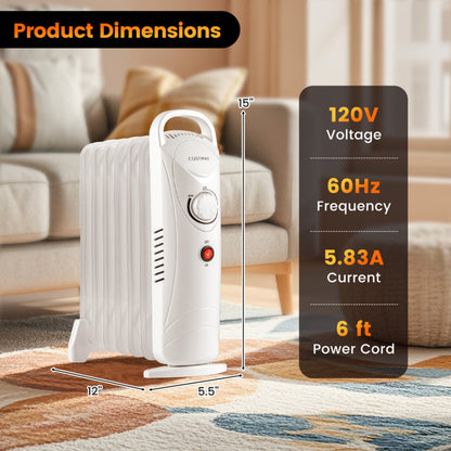 700W Electric Oil Filled Radiator Heater with Adjustable Thermostat - Gallery View 5 of 11