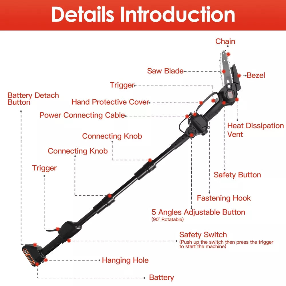 2 in 1 Cordless 8 inch Chainsaw with Pole Saw
