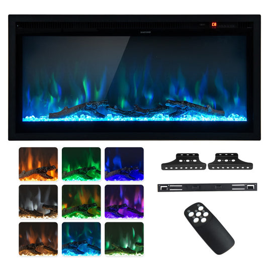 Electric Fireplace in-Wall Recessed with Remote Control and Adjustable Color and Brightness - Gallery View 1 of 9