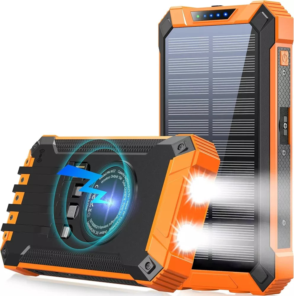 Solar Power Bank Pro 20,000mAh with 4 Built in Cables Qi Wireless Charger Stealth Angel Survival