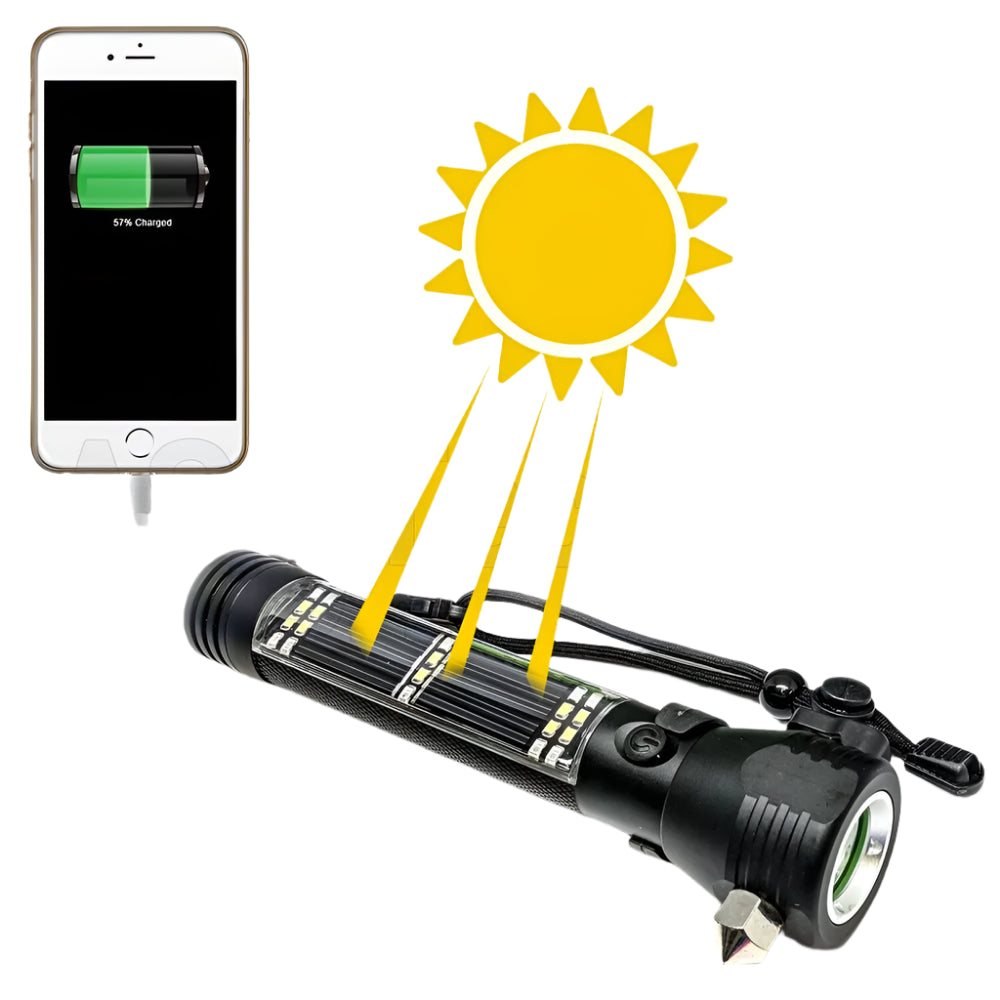 Roadside HERO ™ 9-IN-1 Multi-Function Flashlight / Survival Tool / Power Bank / Solar & USB