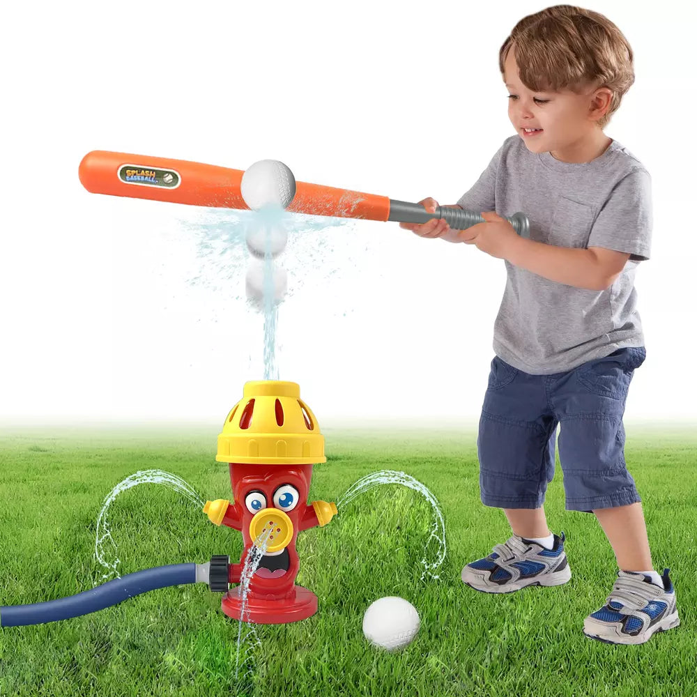 2 in 1 Outdoor Yard 360°Roating Spray Water Sprinkler Baseball Toy with 4 Baseballs Fire Hydrant Baseball Set