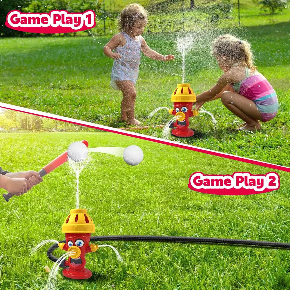 2 in 1 Outdoor Yard 360°Roating Spray Water Sprinkler Baseball Toy with 4 Baseballs Fire Hydrant Baseball Set