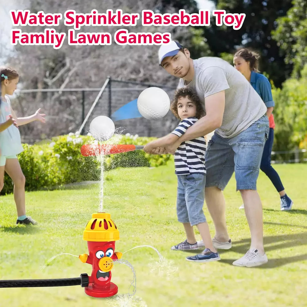 2 in 1 Outdoor Yard 360°Roating Spray Water Sprinkler Baseball Toy with 4 Baseballs Fire Hydrant Baseball Set