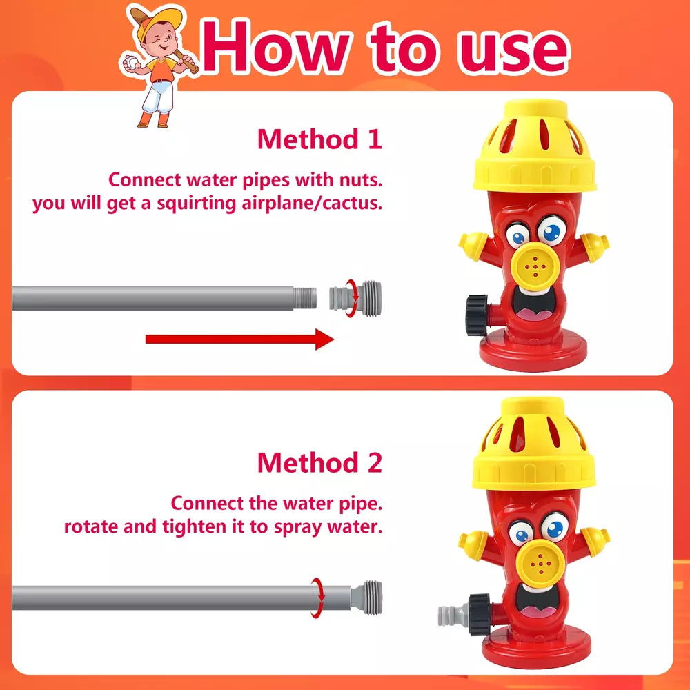 2 in 1 Outdoor Yard 360°Roating Spray Water Sprinkler Baseball Toy with 4 Baseballs Fire Hydrant Baseball Set