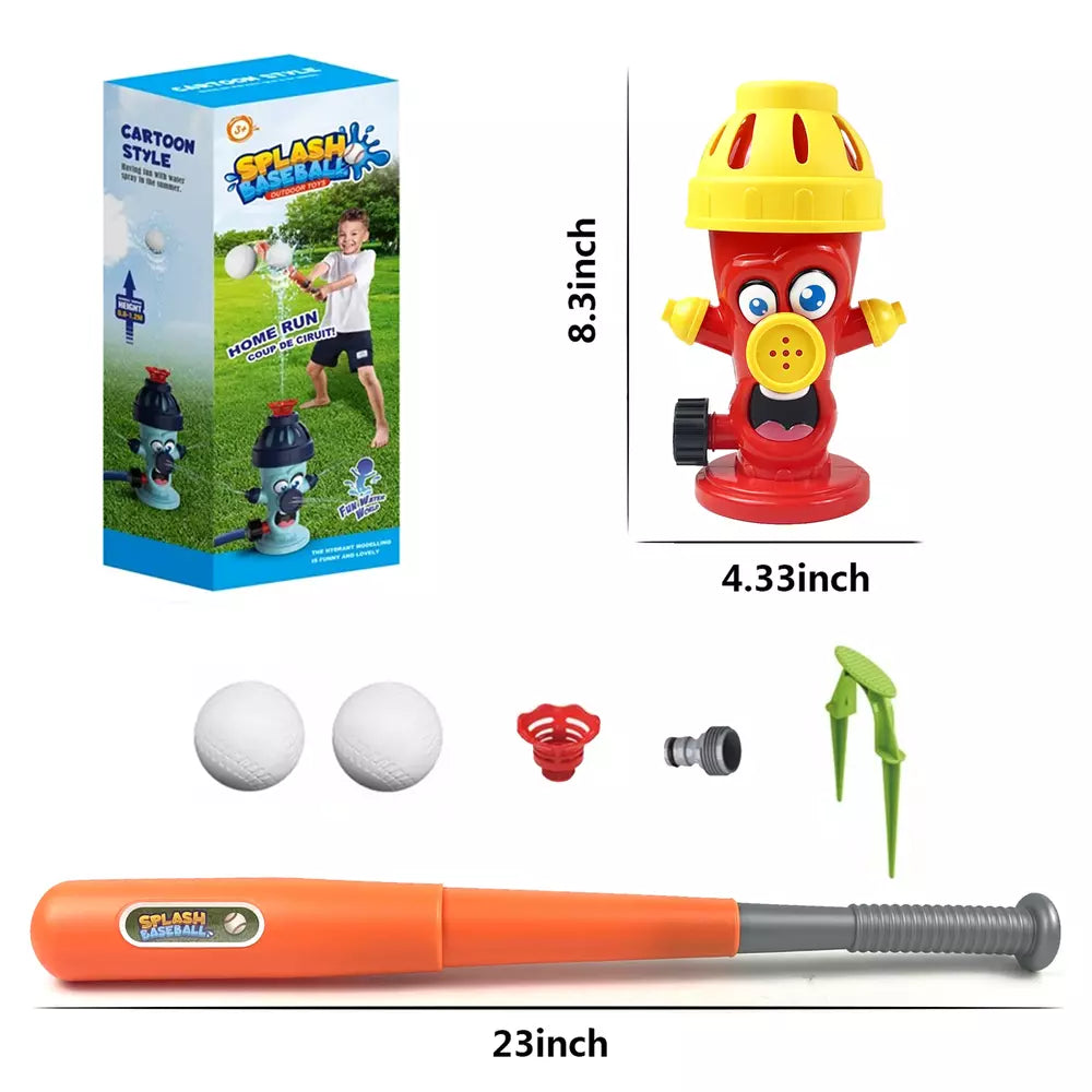 2 in 1 Outdoor Yard 360°Roating Spray Water Sprinkler Baseball Toy with 4 Baseballs Fire Hydrant Baseball Set