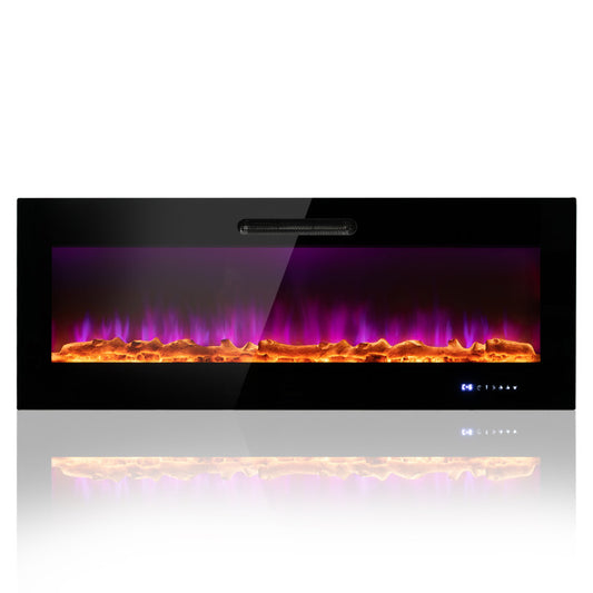 50/60 Inch Wall Mounted Recessed Electric Fireplace with Decorative Crystal and Log - Gallery View 1 of 11
