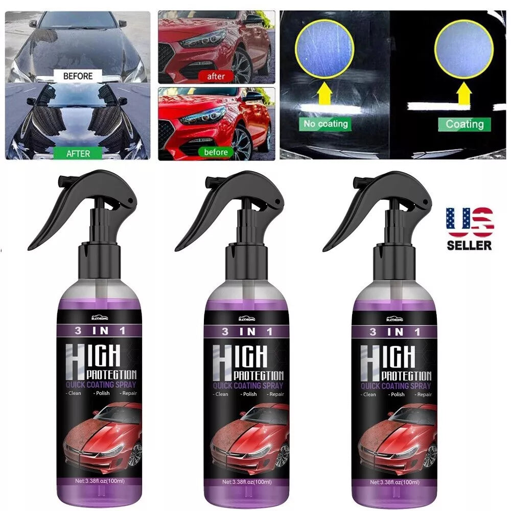 3 In 1 Quick High Protection Car Coating Spray Polish, Ceramic, Plastic Parts Refurbisher