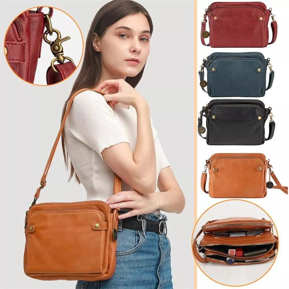 Three-Layer Crossbody Leather Shoulder Bag & Clutch
