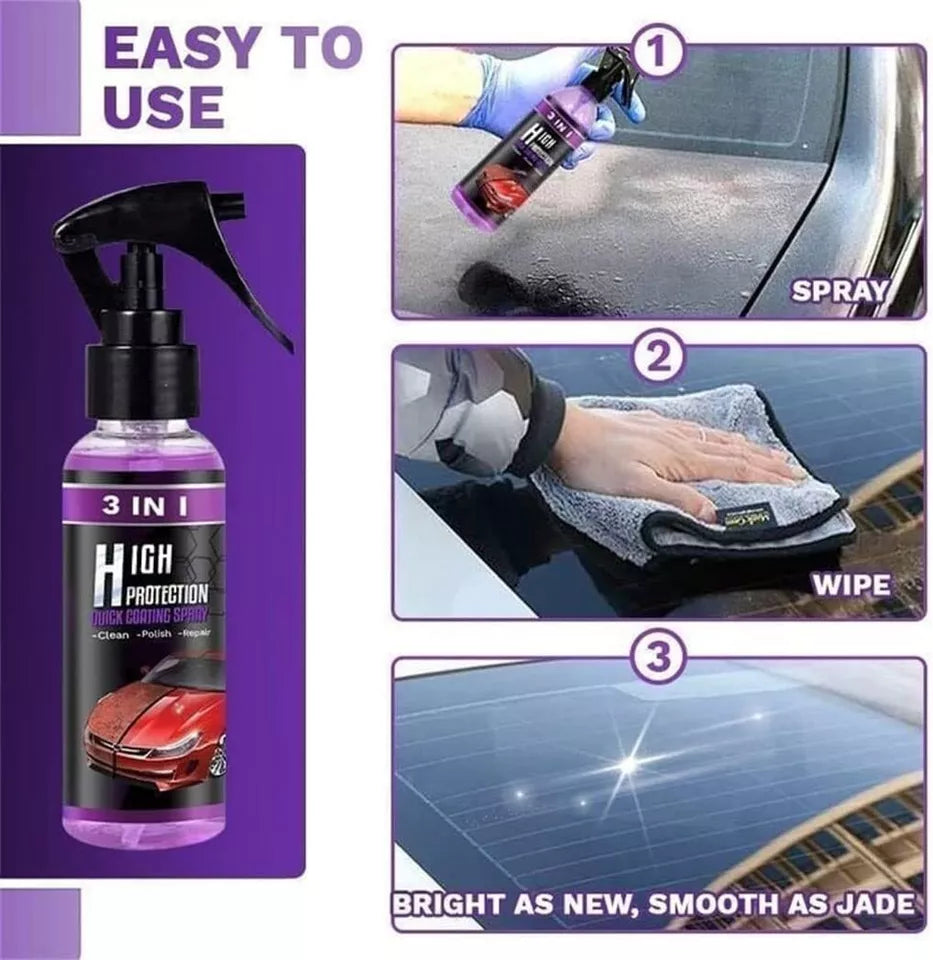 3 In 1 Quick High Protection Car Coating Spray Polish, Ceramic, Plastic Parts Refurbisher