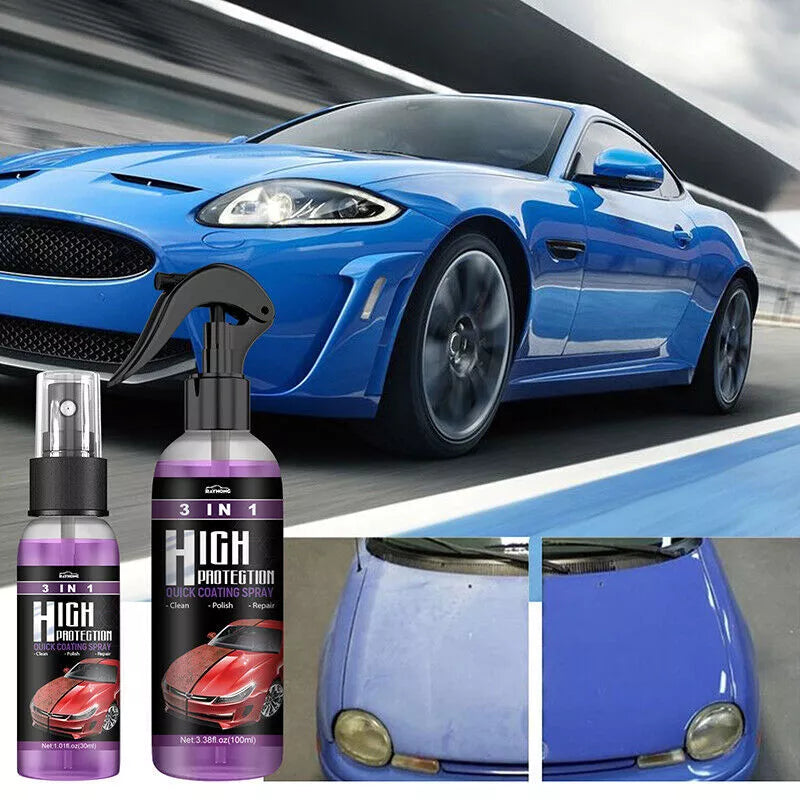 3 In 1 Quick High Protection Car Coating Spray Polish, Ceramic, Plastic Parts Refurbisher