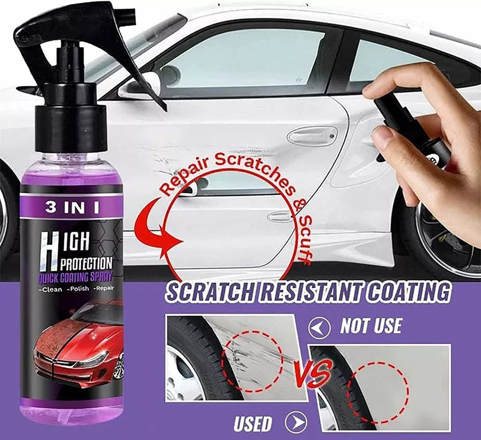3 In 1 Quick High Protection Car Coating Spray Polish, Ceramic, Plastic Parts Refurbisher
