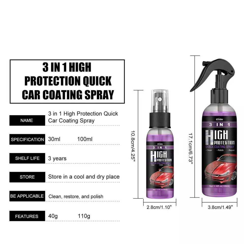 3 In 1 Quick High Protection Car Coating Spray Polish, Ceramic, Plastic Parts Refurbisher