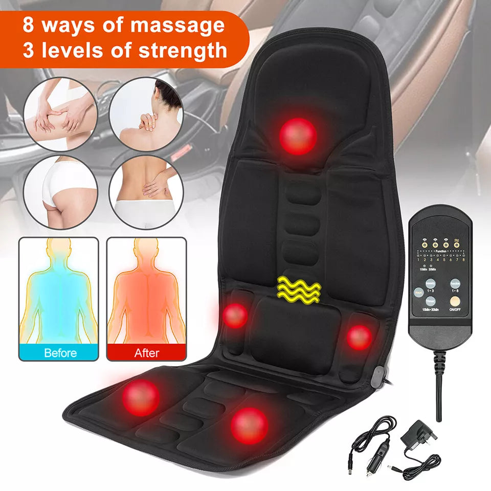 8 Mode Massage Chair Pad With Heated Back Neck Cushion For Car & Home